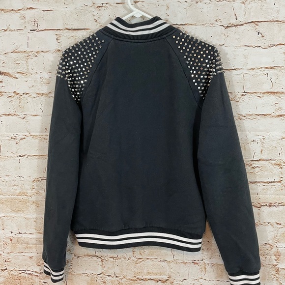 Victorias Secret Pink black varsity coat small Bomber STUDS Bling snap jacket - Picture 8 of 8